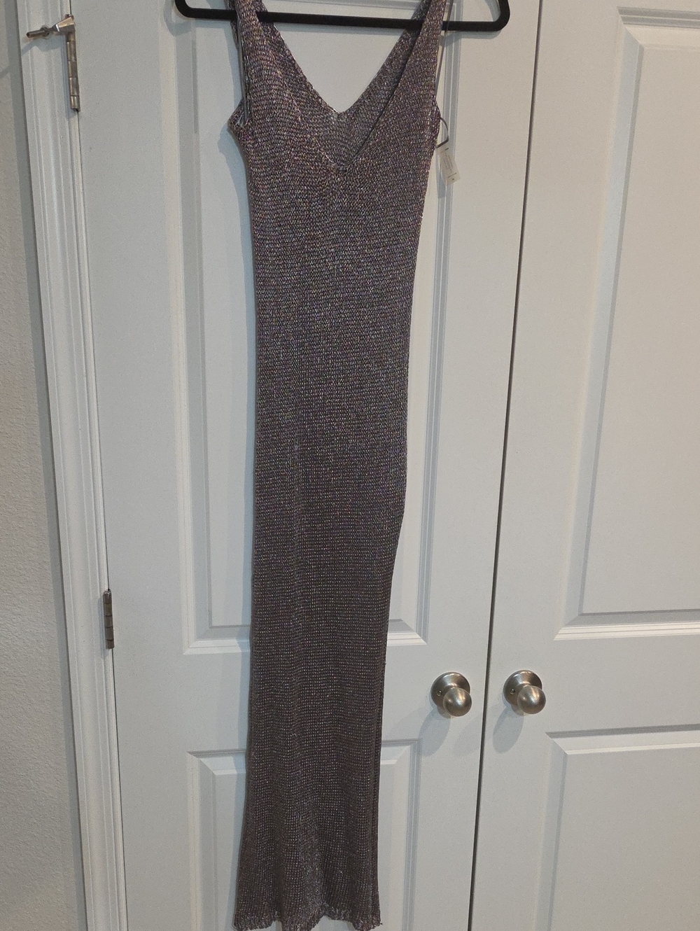 Fashion Nova Metallic Lavender V-Neck Maxi Dress